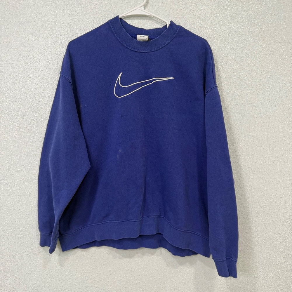 Nike Dri-FIT Blue Crewneck Sweatshirt Large Embroidered Swoosh Pullover L